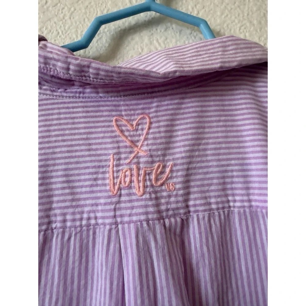 Victorias Secret Womens Sleep Shirt Dress Purple Stripe 100% Cotton L